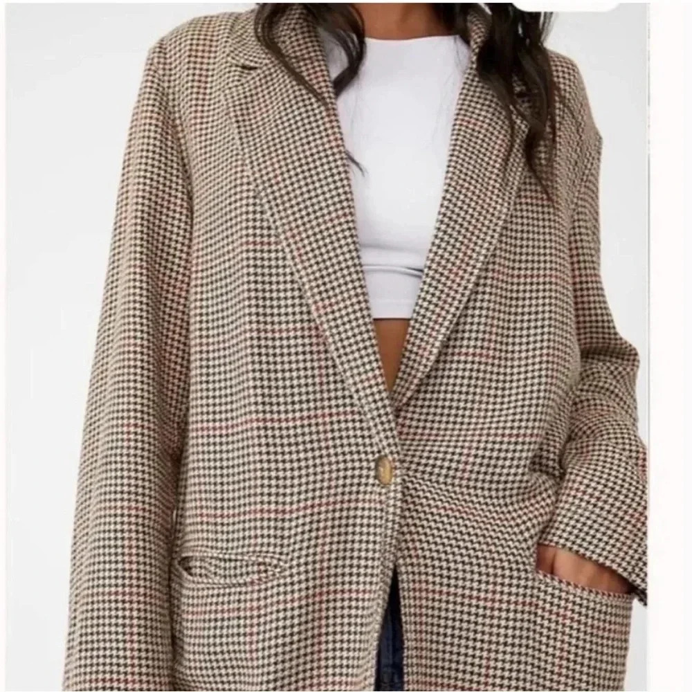 Free People Plaid Beckett Boyfriend Blazer size M fall preppy 90s chic academia